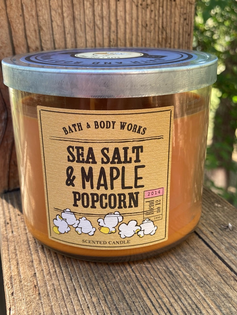 Bath & Body Works SEA SALT & MAPLE POPCORN 3 Wick 14.5 oz Candle RARE NEW UNLIT